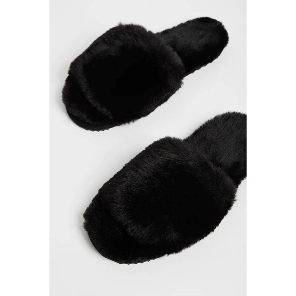 Apparis Diana Faux Fur Slippers in Black Size 9 - Picture 1 of 6